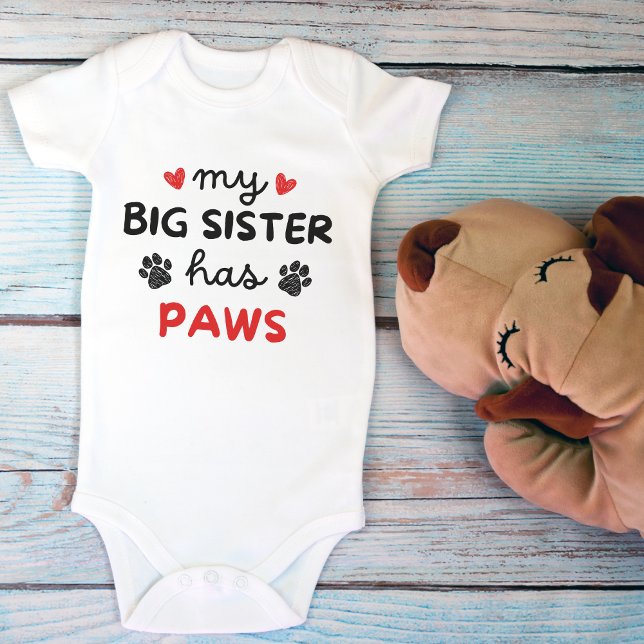 Min stora syster har Tassar Cute Djurälskares T Shirt (My Big Sister Has Paws Cute Pet Lovers Baby Bodysuit)