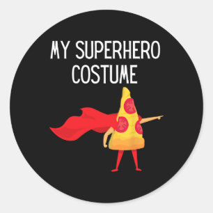 Min superhjälte Pizza med Cape Halloween Costume R Runt Klistermärke