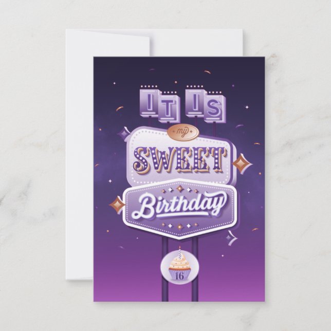 Min Sweet sixteen Födelsedagsfest inbjudan (liten) (Framsida)
