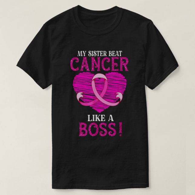 Min syster Beat Breast Cancer Pink Ribbon Survivor T Shirt (Design framsida)