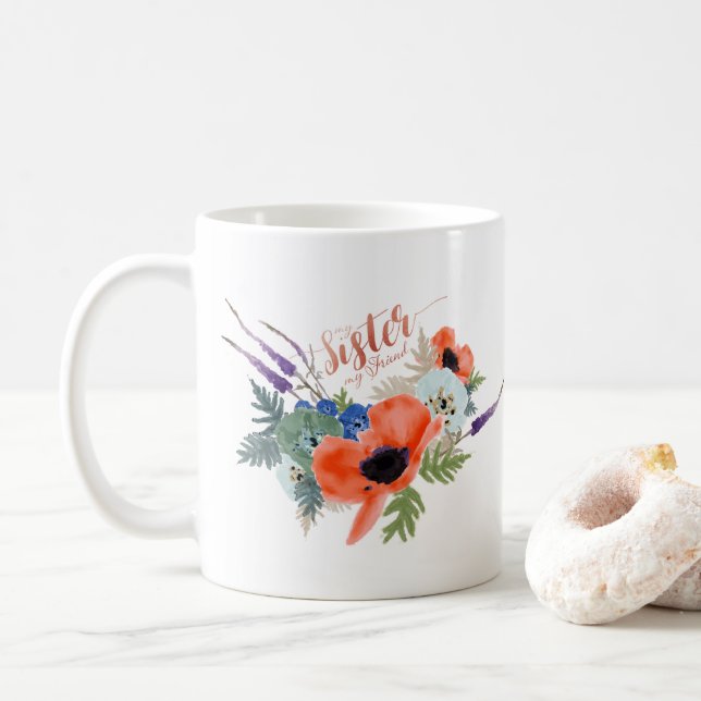 Min syster min vän som säger blommor kaffemugg (Med munk)