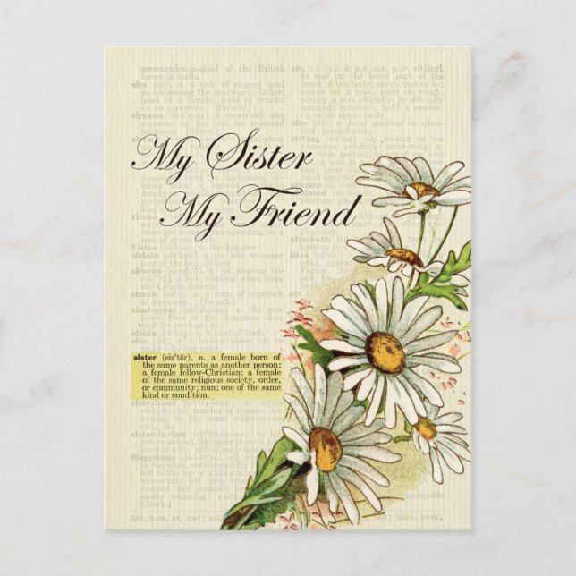 Min syster min vän Vintage Flowers Vykort (Framsida)