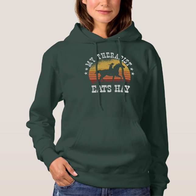 Min terapapist Eats Hay Cowgirl Rodeo Barrel Tävla T Shirt (Framsida)