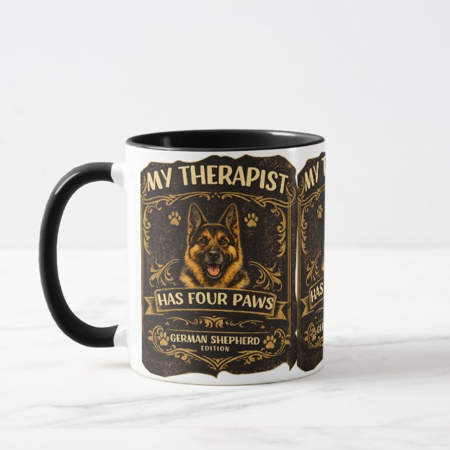 Min terapeut har fyra tassar Tysk schäferhund-mugg Mugg (Vänster)