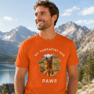 Min terapeut har tassar hund foto orange t shirt