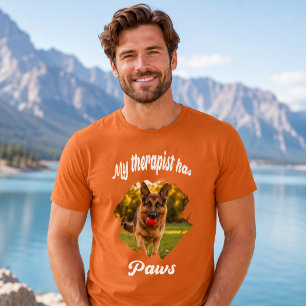 Min terapeut har tassar hund foto orange t shirt