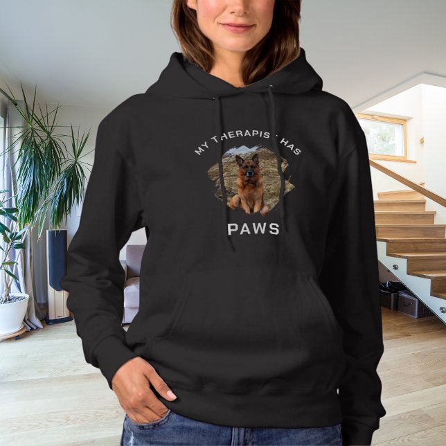 Min terapeut har tassar hund fotosvart t shirt (Skapare uppladdad)