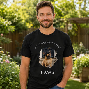 Min terapeut har tassfransk bulldog foto svart t shirt