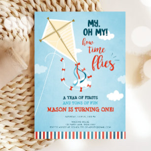 Min tid flulies Kite Summer Boy First Birthday Inbjudningar