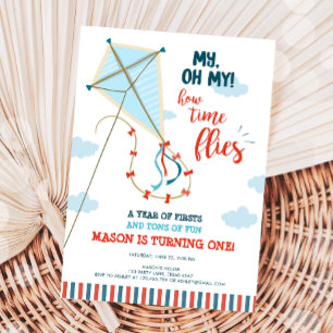 Min tid flulies Kite Summer Boy First Birthday Inbjudningar