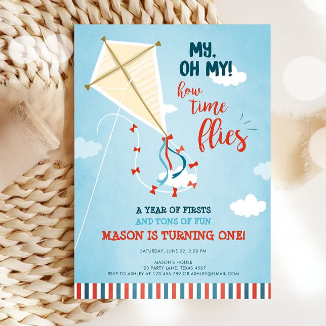 Min tid flulies Kite Summer Boy First Birthday Inbjudningar (Skapare uppladdad)