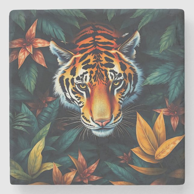 “Min Tiger” – Färgrik Tigerporträtt Stenunderlägg (Framsidan)