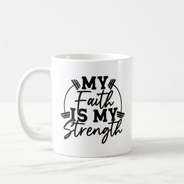 Min tro är min styrka med viktning kaffemugg (Vänster)