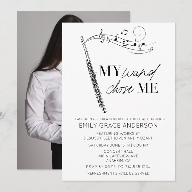 Min trollstav valde mig Citat Foto Flöjtrecital Inbjudningar (Fram/baksida)