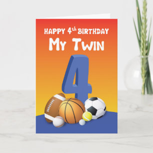 Min Twin Brother 4e födelsedagen Sports Bollar Kort