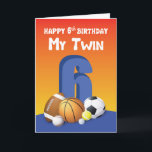 Min Twin Brother 6e Birthday Sports Bollar Kort<br><div class="desc">Tittar för ett bättre sätt att dela lycklig 6e födelsedag med din kära tvillingbror? Sökningen har avslutats för dig nu. Det här färgkortet och roligten är perfekten till ge på din speciella dag.</div>