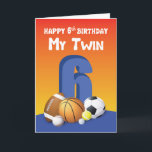 Min Twin Brother 6e Birthday Sports Bollar Kort<br><div class="desc">Tittar för ett bättre sätt att dela lycklig 6e födelsedag med din kära tvillingbror? Sökningen har avslutats för dig nu. Det här färgkortet och roligten är perfekten till ge på din speciella dag.</div>
