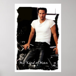 Min typ av man Keanu Reeves Biker på Black and Re Poster