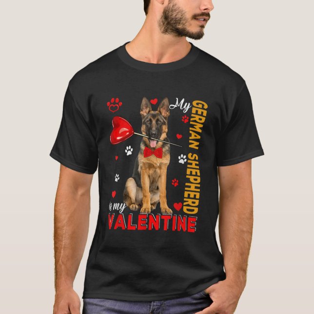 Min tyska shepherd är min Valentine Cute Hund Hold T Shirt (Framsida)