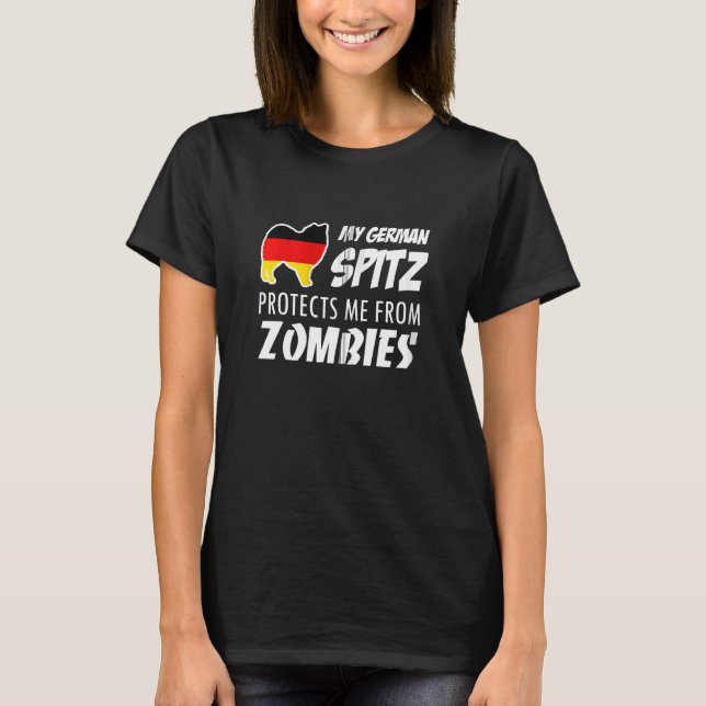 Min tyska Spitz skyddar mig från zombies T Shirt (Framsida)