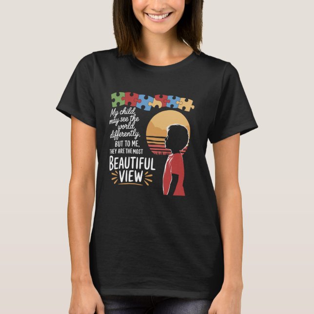 Min unge Ser Annorlunda Autism Autism Acceptans T Shirt (Framsida)