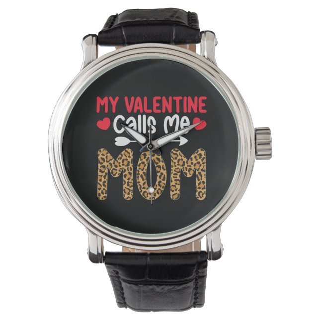 Min valentin kallar mig mamma leopardbuffelrutig armbandsur (Framsida)