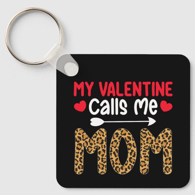 Min valentin kallar mig mamma leopardbuffelrutig nyckelring (Framsida)