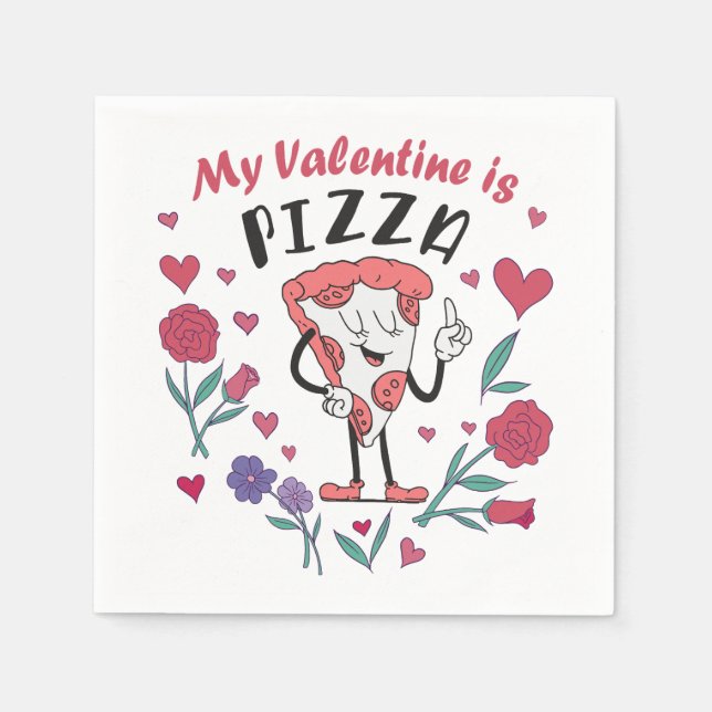 Min Valentine är Pizza-inbjudan Pappersservett (Framsidan)