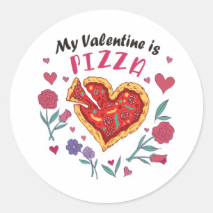 Min Valentine är Pizza-inbjudan Runt Klistermärke