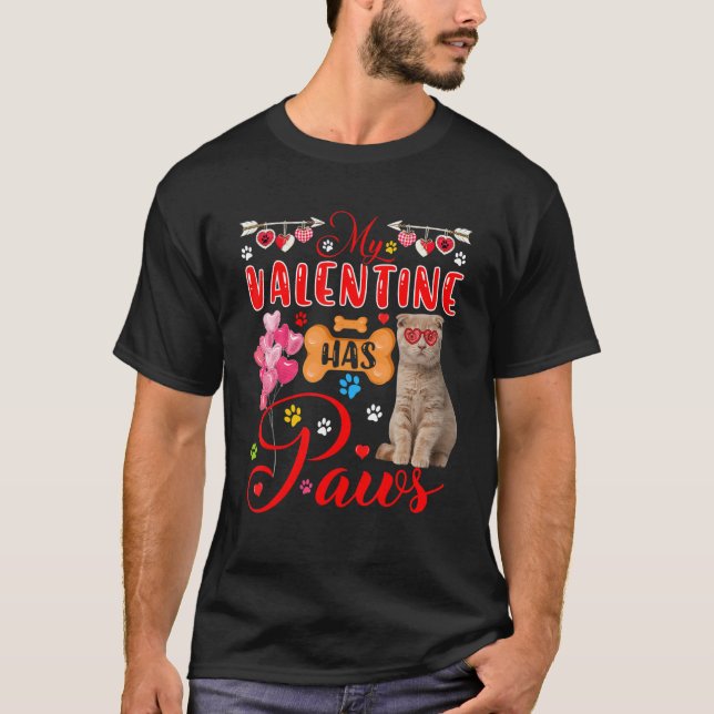 Min Valentine har Tass Scottish Fold Cat Sunglass T Shirt (Framsida)