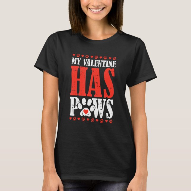 Min Valentine har Tass Valentines day Rolig hund V T Shirt (Framsida)