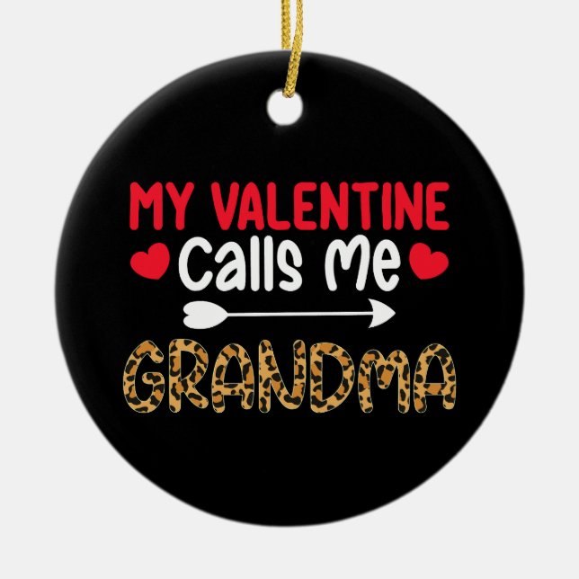 Min Valentine kallar mig Grandma Leopard Buffalo Julgransprydnad Keramik (Framsidan)