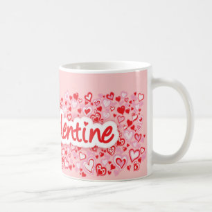 "Min Valentine"-text hjärtar röd rosa mugg