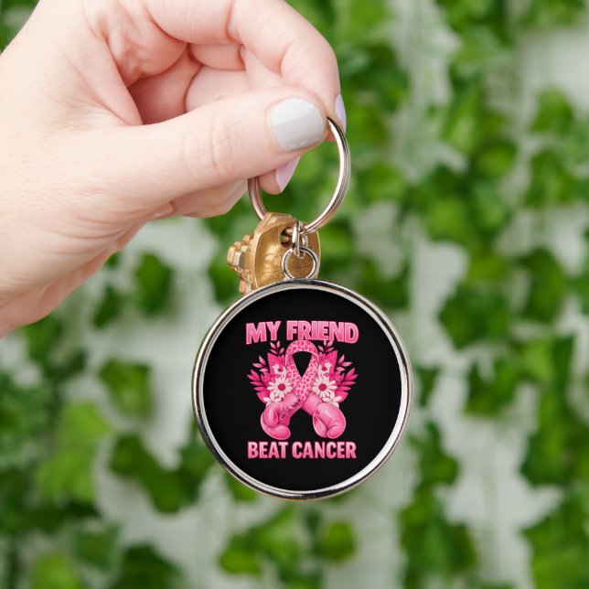Min vän besegrade cancer rund silverfärgad nyckelring (Hand)