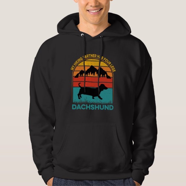 Min vårdpartner har fyra Ben Dachshund Hoodie (Framsida)