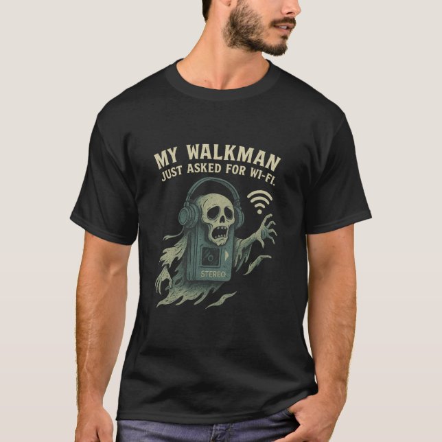 Min Walkman frågade efter Wi-Fi Retro Tech Skräck T Shirt (Framsida)