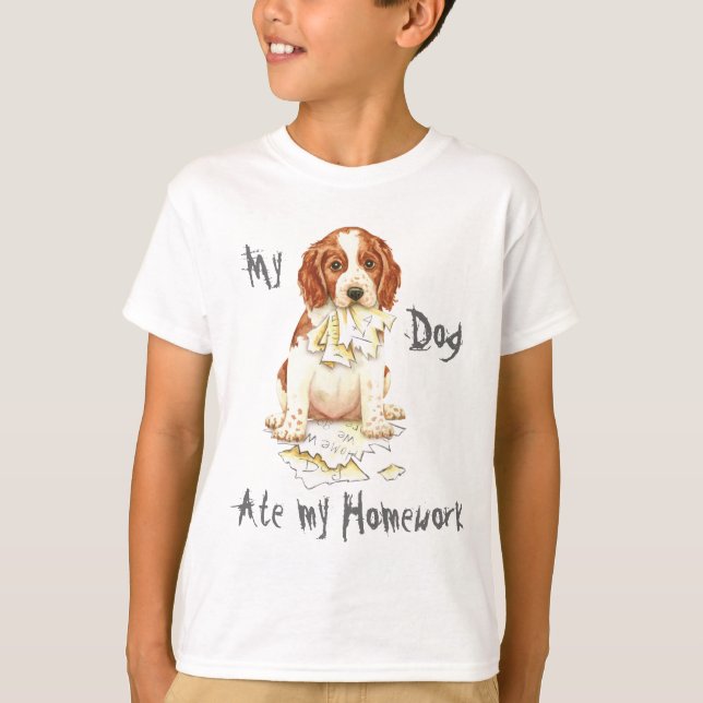Min Welsh Springer Ate Mina hemläxor T Shirt (Framsida)