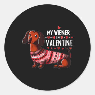 Min Wiener är min Valentine - Cute Dachshund Valen Runt Klistermärke