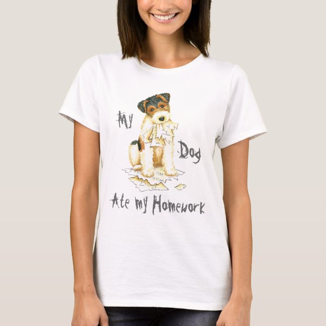 Min Wire Fox Terrier Ave min hemläxa T-shirt (Framsida)