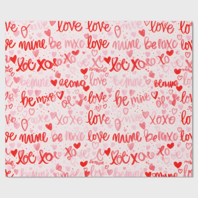 Min XOXO Kärlek Handskriven Stil Inpackning Presentpapper (Platt)