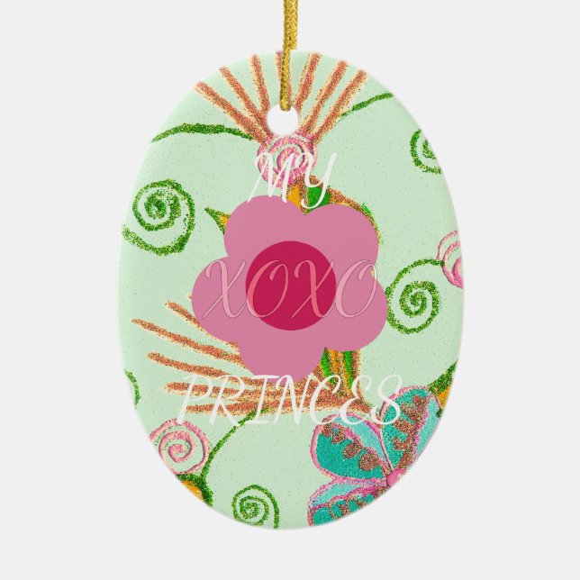 Min XOXO Little Princess Blommigt Art Print Design Julgransprydnad Keramik (Framsidan)