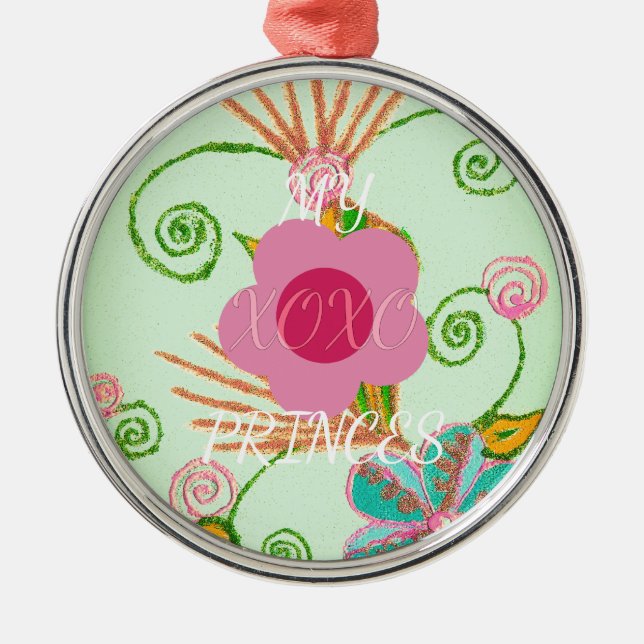 Min XOXO Little Princess Blommigt Art Print Design Julgransprydnad Metall (Framsidan)