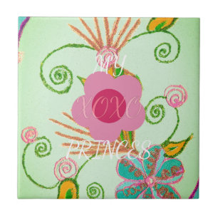 Min XOXO Little Princess Blommigt Art Print Design Kakelplatta