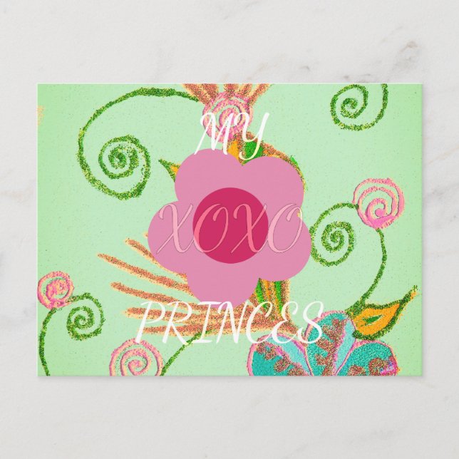 Min XOXO Little Princess Blommigt Art Print Design Vykort (Framsida)