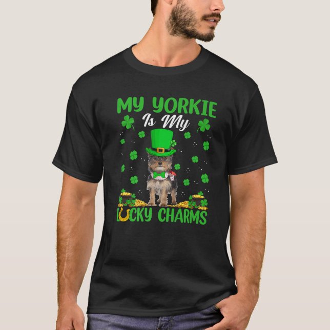 Min Yorkie är min Lucky Charms Yorkie Hund St Patr T Shirt (Framsida)