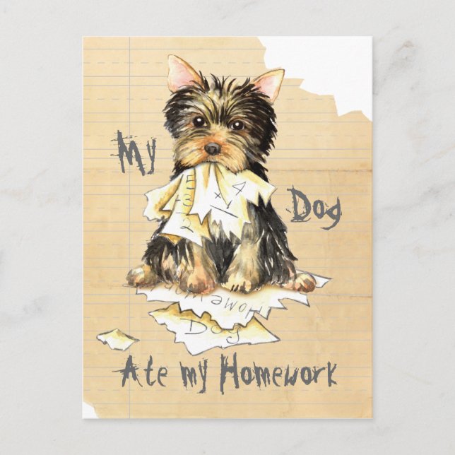 Min Yorkie Ate min hemläxa Vykort (Framsida)