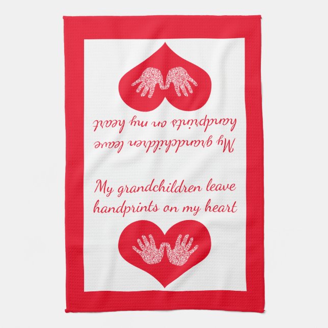 Mina barnbarn lämnar handavtryck Tea Towel Red Kökshandduk (Vertikal)