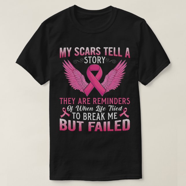 Mina bilar berättar för Rosan Ribbon Breast Cancer T Shirt (Design framsida)