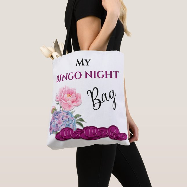 Mina Bingo Natt Bag Bingo-kort Chip Flowers Tygkasse (Närbild)