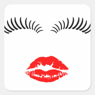 Mina damer Eye Lash och LipStick Kiss Fyrkantigt Klistermärke